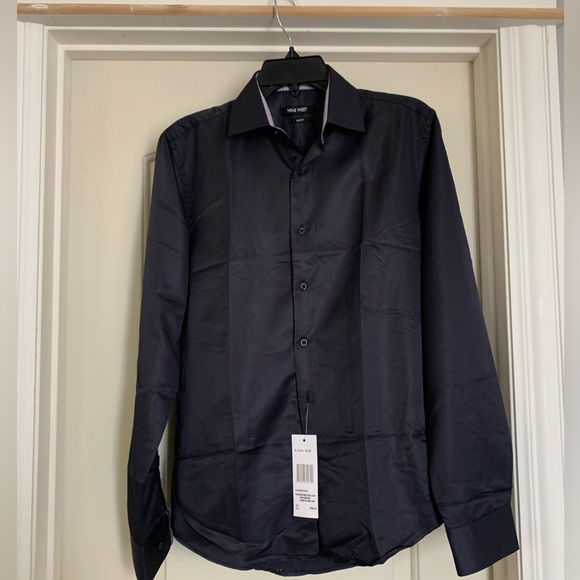 New Mens Nine West Slim Fit Wrinkle Free LS Button Up Shirt Sz S (14-14-1/2) NWT - Picture 1 of 5
